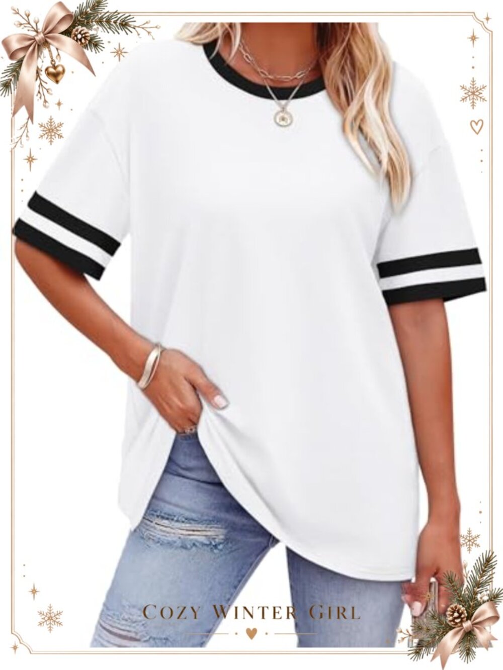 Womens Oversized Loose Fit Short Sleeve Crew Neck Color Block Summer Tops